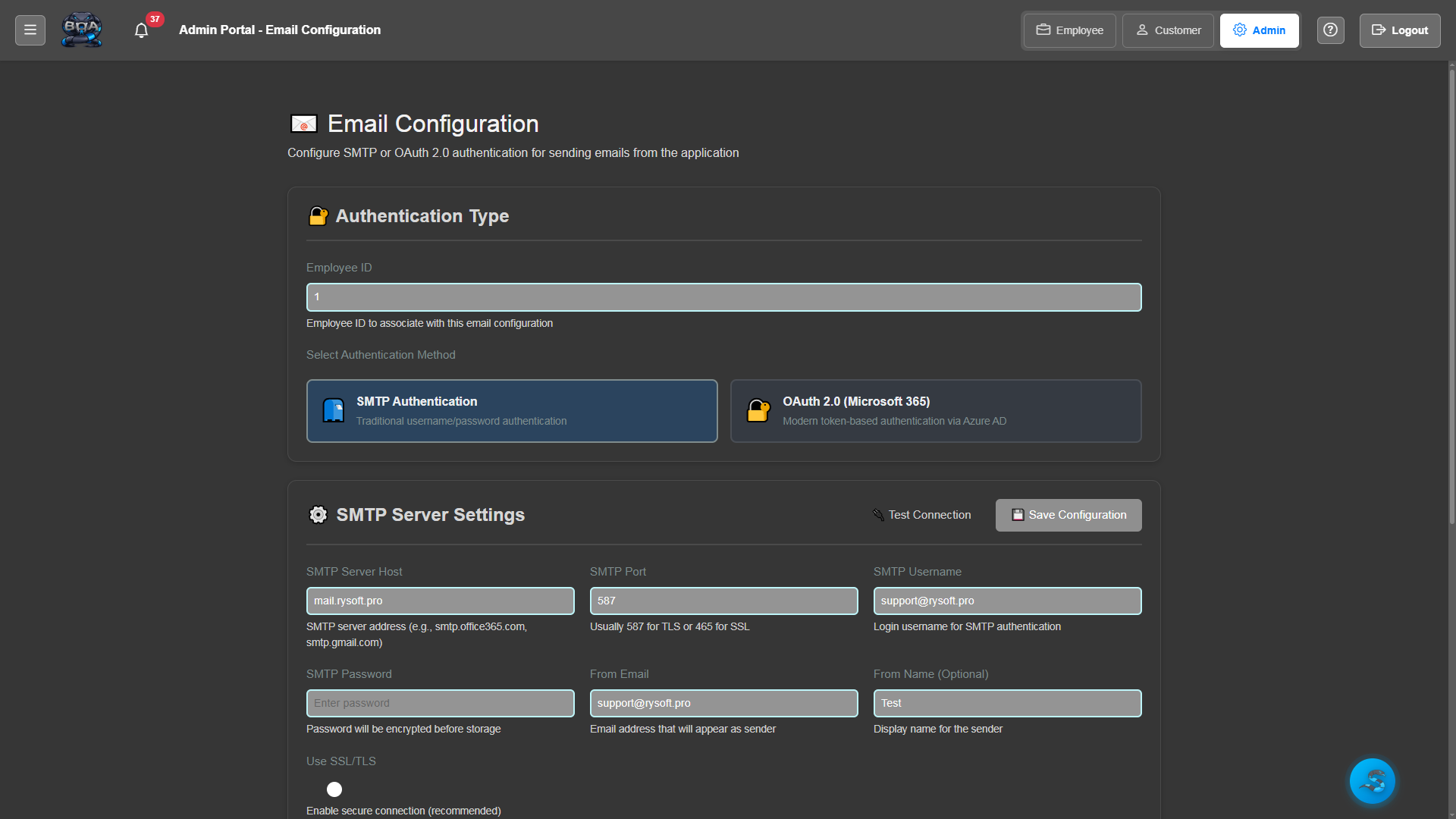 SMTP & Microsoft Graph Configuration